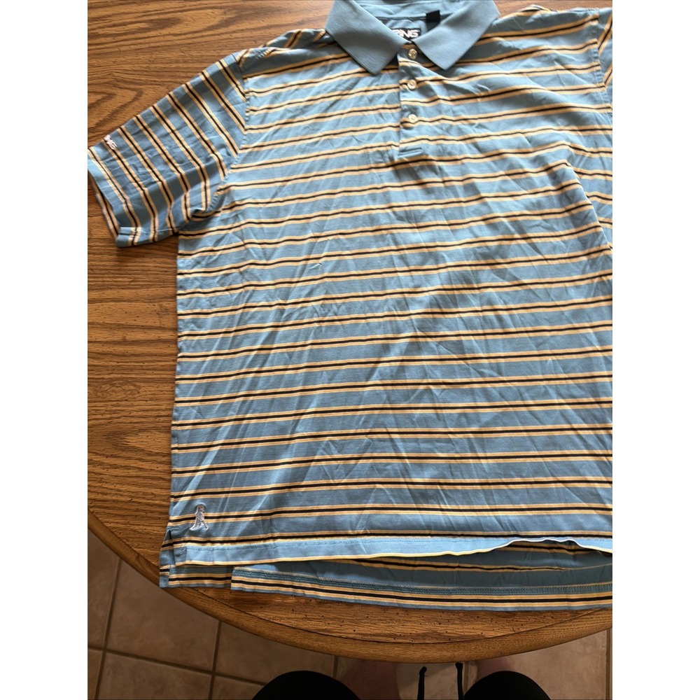 PING Polo Shirt Mens XLarge Light Blue Black Yellow Striped Golf Short Sleeve (A